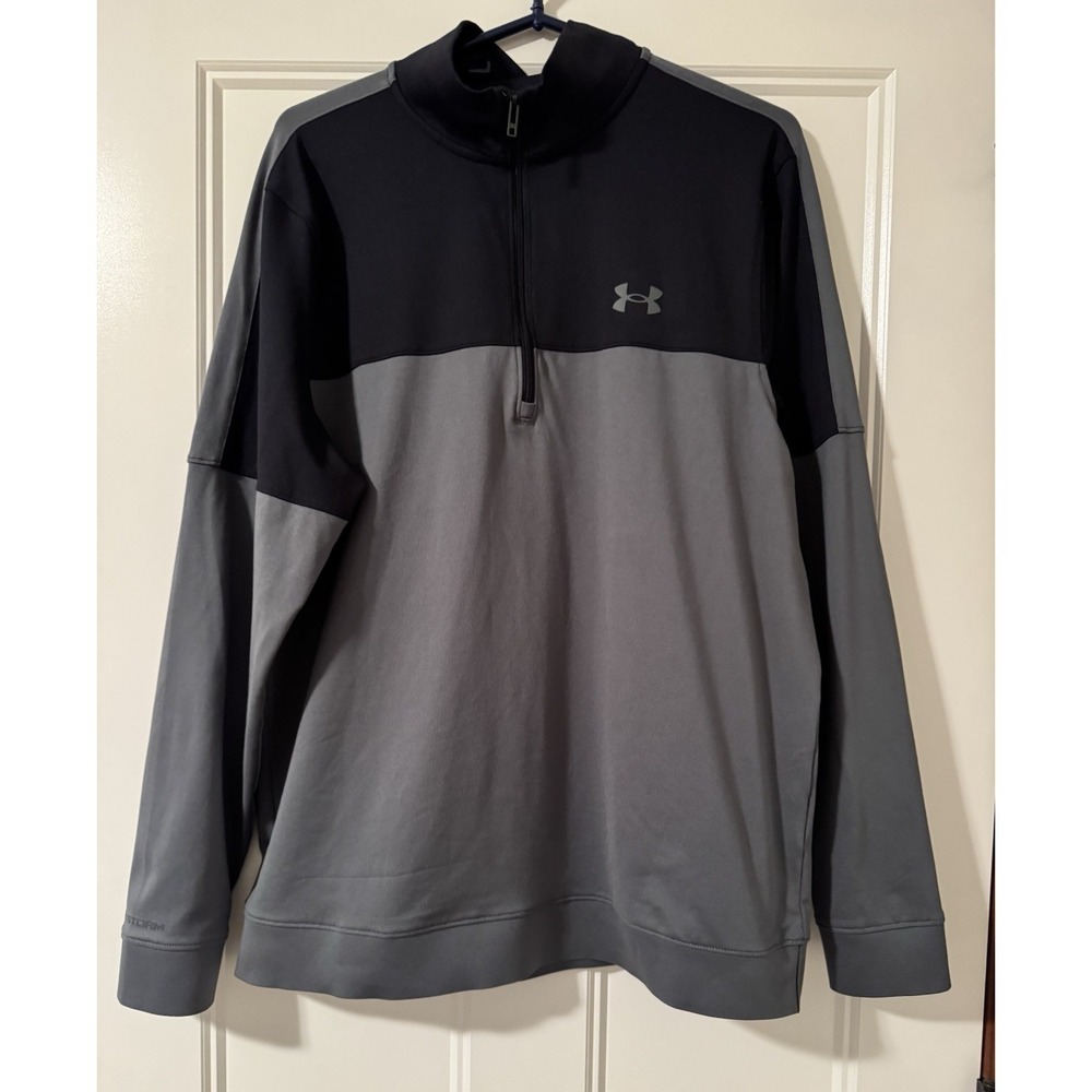 Under Armour Shirt Mens Medium Black Gray Polo Golf  Stretch‎ Long Sleeve Storm